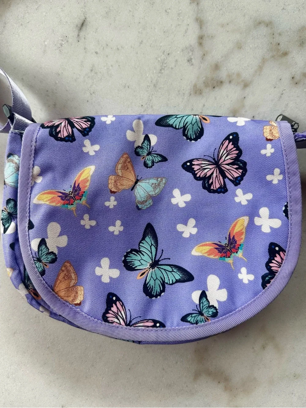 Lavender Butterfly Crossbody Bag | Purple butterfly messenger bag
